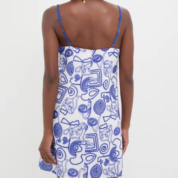 Tuckernuck l White & Royal Blue Applique Santorini Mini Dress l M - Picture 4 of 12